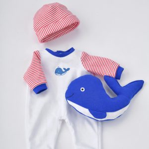 Bekleidung Minibambina Strampler, Mütze und Stofftier Wal