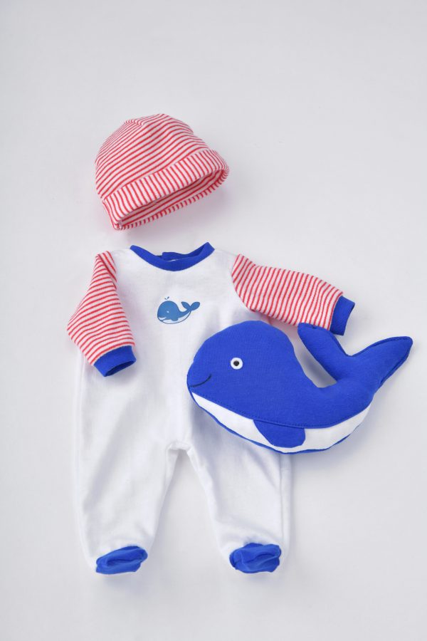 Bekleidung Minibambina Strampler, Mütze und Stofftier Wal